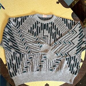 Vintage Geometric Pattern Gray Sweater
